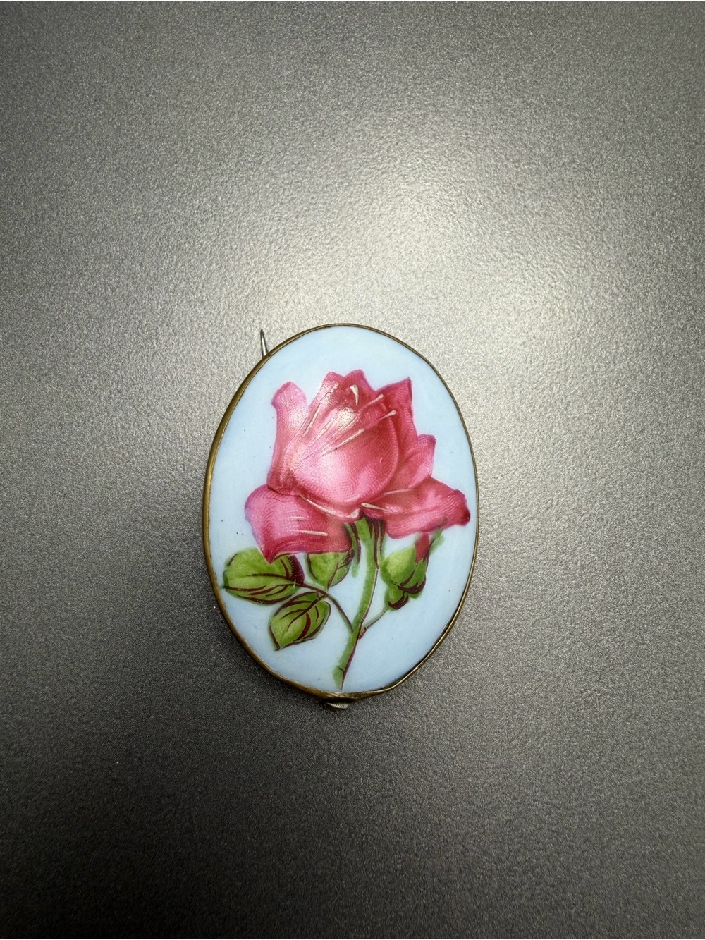 Antique Edwardian Pink Rose Porcelain Brooch #176FF